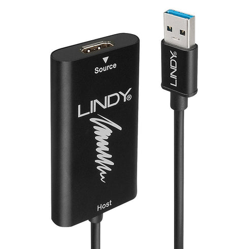 LINDY 43235 Video Capture Device, HDMI (F) to USB 3.0 Type-A (M), 0.2m Adapter, Black, Capture Video & Audio from a HDMI Source Device, High USB Bandwidth Enabling Video Capture up to 1080p@60Hz