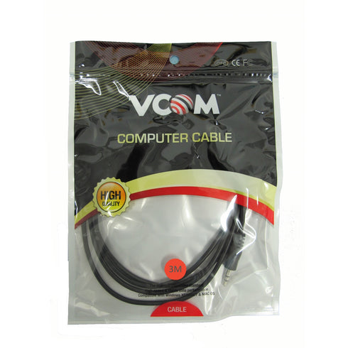 VCOM 3.5mm (M) Stereo Jack to 3.5mm (F) Stereo Jack 3m Black Retail Packaged Cable