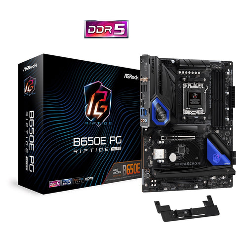 ASRock B650E PG RIPTIDE WIFI Motherboard, AM5 Socket Micro ATX, DDR5, 1x PCIe 4.0 x16, 1x PCI-e 5X4, 1 x PCIe Gen4x4 ,7.1 Channel Audio, USB 3.2, Gigabit LAN, HDMI, VGA