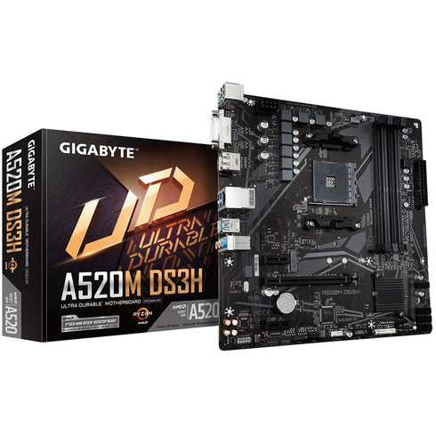 Gigabyte A520M DS3H V2 Ultra Durable AMD AM4 Socket Motherboard, Micro-ATX, 4x DDR4 Slots, 1x M.2 Socket, GbE LAN, 1x DisplayPort / 1x HDMI Port