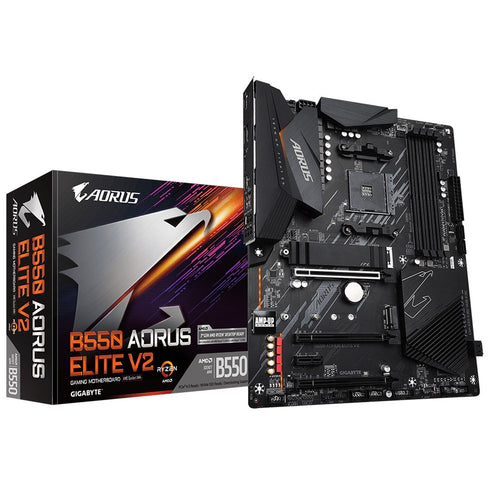 Gigabyte B550 AORUS ELITE V2 AMD AM4 Socket Motherboard, ATX, 4x DDR4 Slots, 2x M.2 Sockets, Fitted I/O Shield, 2.5GbE LAN, 1x DisplayPort / 1x HDMI Port
