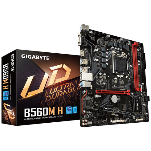 Gigabyte B560M H Motherboard, Intel Socket 1200, Micro ATX, DDR4, Ultra Durable, Direct 6+2 Phase Digital VRM, Full PCIe 4.0, Dual PCIe M.2, 8118 Gaming LAN, VGA/HDMI