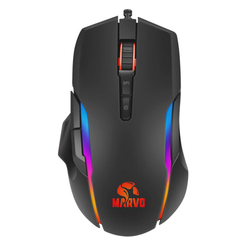 Marvo Scorpion PRO G945 RGB Gaming Mouse, USB 2.0, 9 Programmable Buttons, Heavy-Duty Switches for Main L/R Buttons, Optical PAW 3325DB sensor Upto 10000 DPI, Black