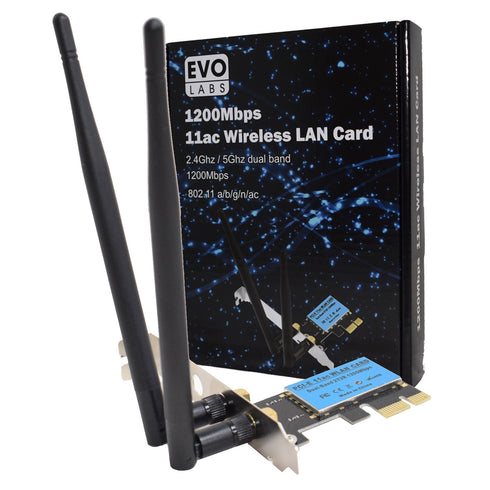 Evo Labs PCI-Express Full Height AC1200 Dual Band WiFi Card with Detachable Antennas and Low Profile Bracket