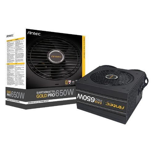ANTEC EarthWatts Gold Pro 650W PSU, 120mm Silent Fan, 80 PLUS Gold, Semi Modular, UK Plug, 100% High Efficiency Japanese Capacitors, Continuous Power Guarantee with High Current Rails