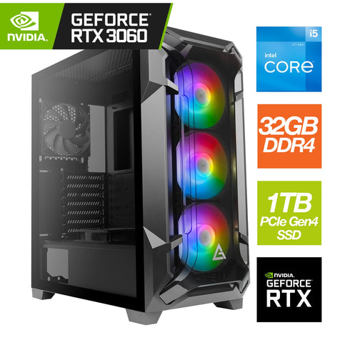 Antec RGB Gaming Case with Intel's latest 12th Gen i5 12600K Overclockable Processor with 10 Cores and 20 Threads 3.70GHz (4.90GHz Boost), 32GB of fast memory, 1TB Gen4 NVMe, with an RTX3060 Graphics card - Prebuilt System