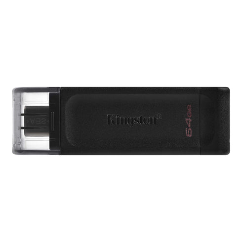 Kingston DT70/64GB DataTraveler 64GB USB Flash Drive, USB 3.2, USB-C, Gen1, 80MB/s, Clear Cap, Black, Retail.