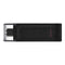 Kingston DT70/64GB DataTraveler 64GB USB Flash Drive, USB 3.2, USB-C, Gen1, 80MB/s, Clear Cap, Black, Retail.