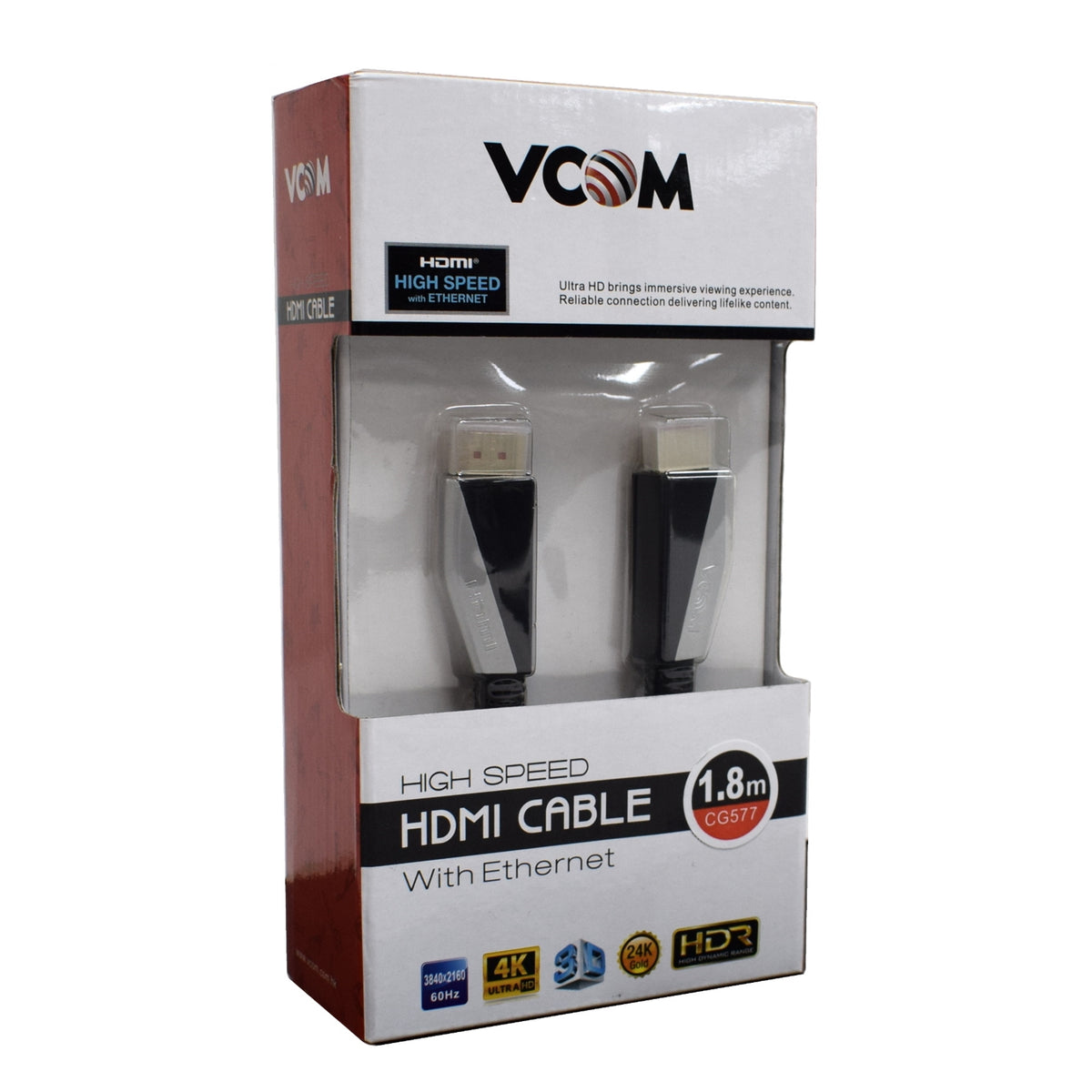 VCOM HDMI 2.0 (M) to HDMI 2.0 (M) 1.8m Black Premium Ultra HD 4K Suppo ...