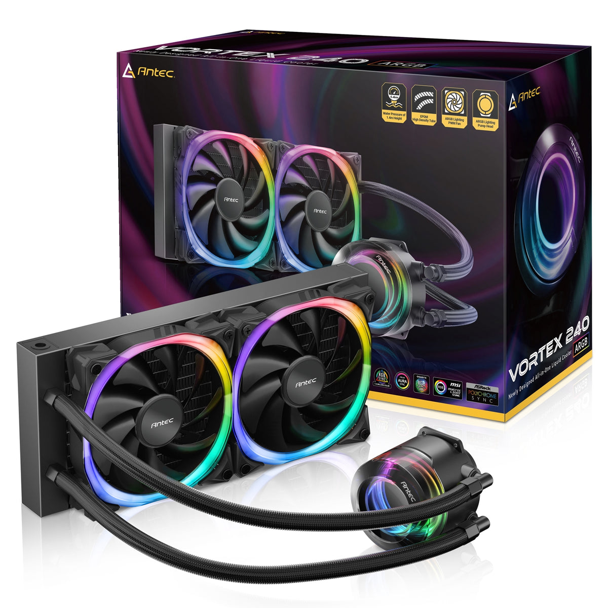 ANTEC Vortex 240 ARGB AiO Liquid CPU Cooler, Universal Socket, 240mm R ...